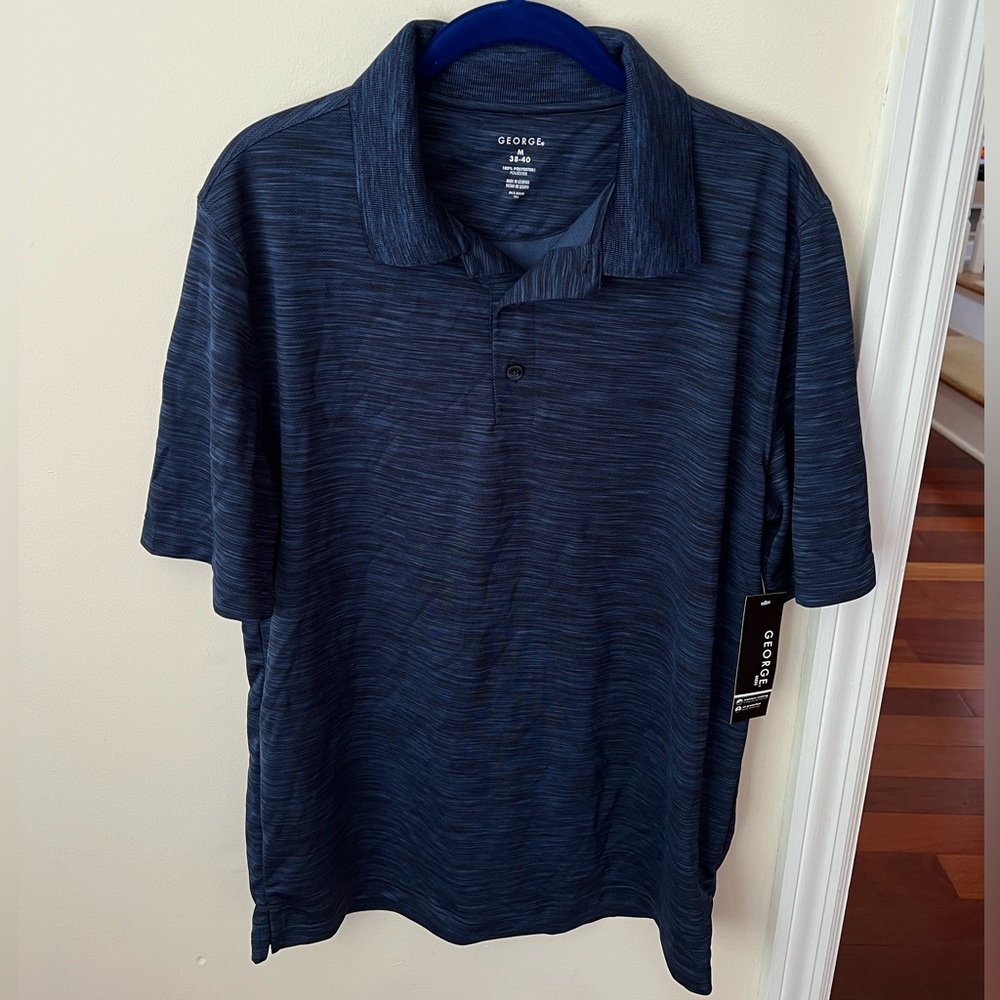 Men’s Heathered Blue George Button Down Polo Short Sleeve Shirt w/ Front Pocket